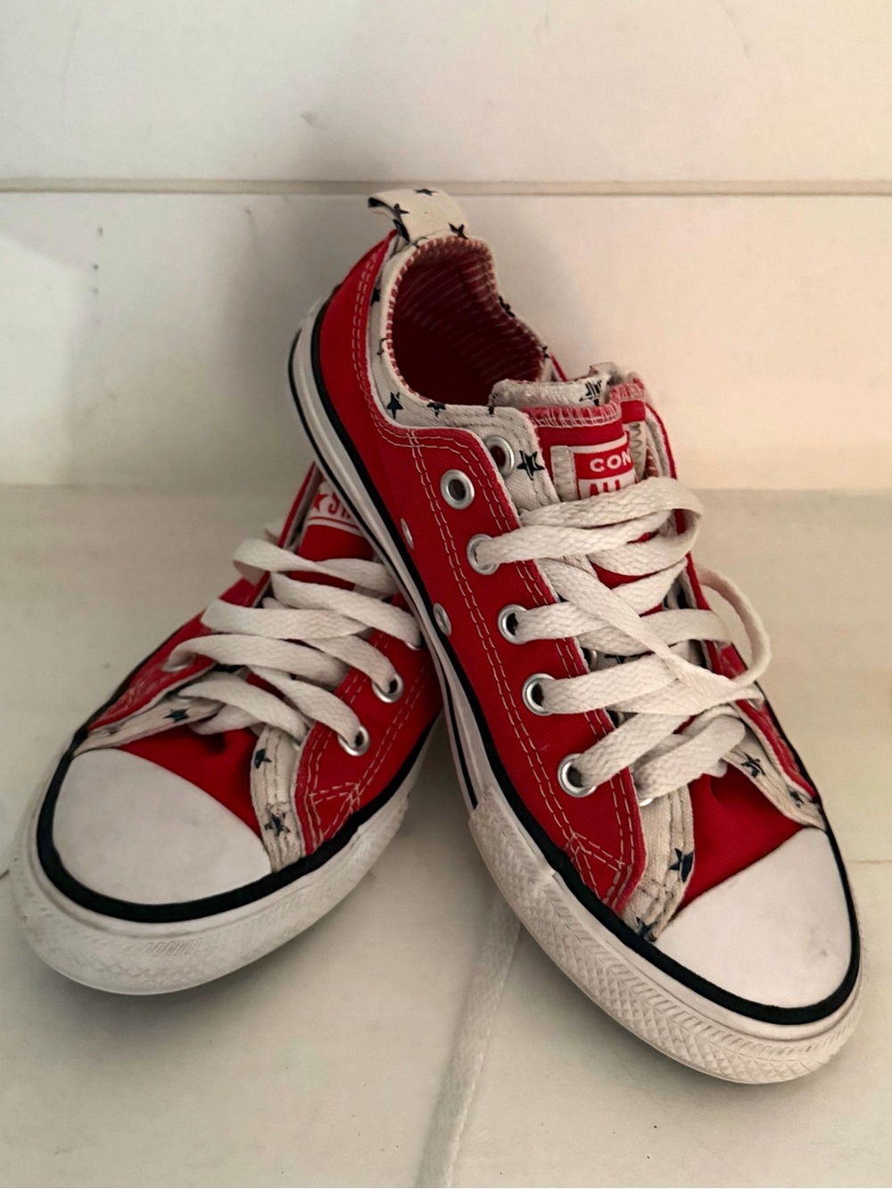 Converse Red Low-Top Kids Sneakers with White Laces